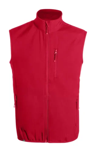 Červená softshellová vesta s potlačou pre outdoor tím